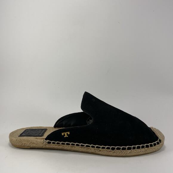 Tory Burch Max Suede Espadrille Mules Womens Size 10 Black Suede Slip On - Picture 1 of 10